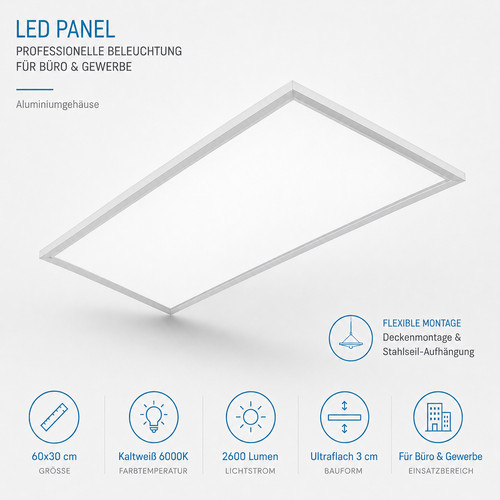 Led panel 60x30cm - 60x30cm, kaltweiß